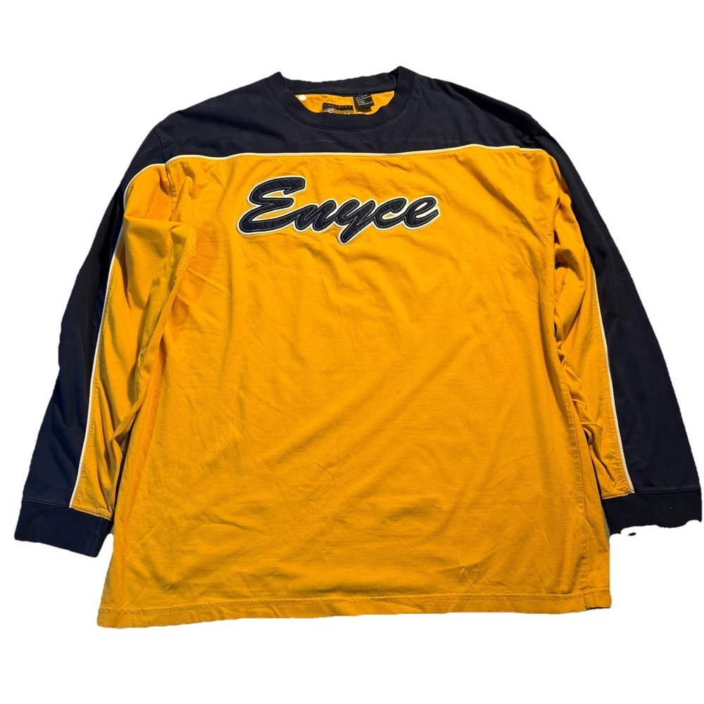 Y2K Enyce Shirt Mens 3XL Yellow Navy Long Sleeve Spell Out Hip Hop Streetwear